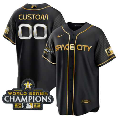 Men%27s Houston Astros Active Player Custom Black Gold 2022 World Series Stitched Baseball Jersey->customized nfl jersey->Custom Jersey